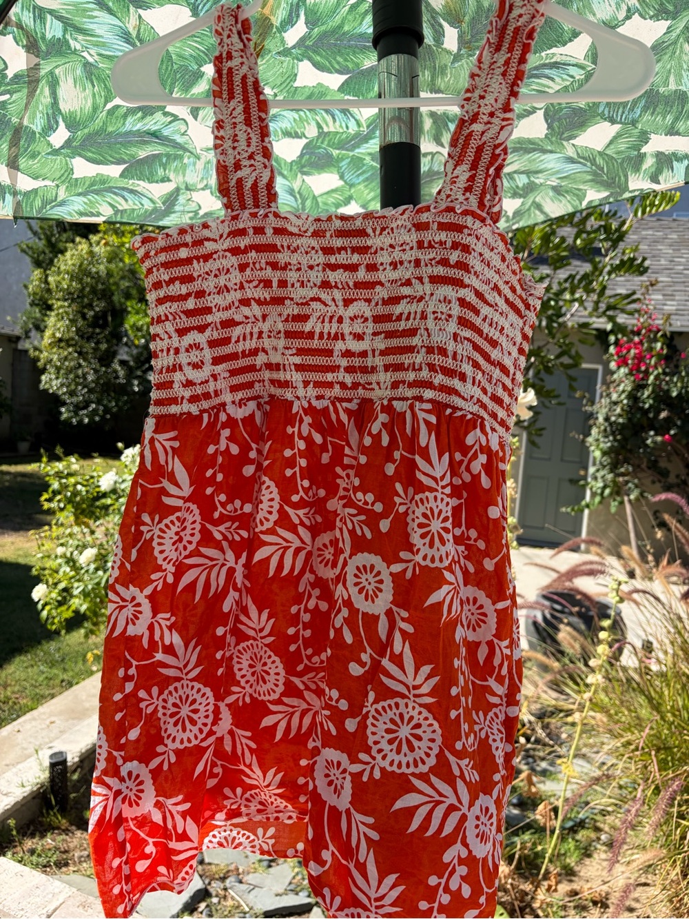 At Last Bright Orange and White Floral Smocked Top